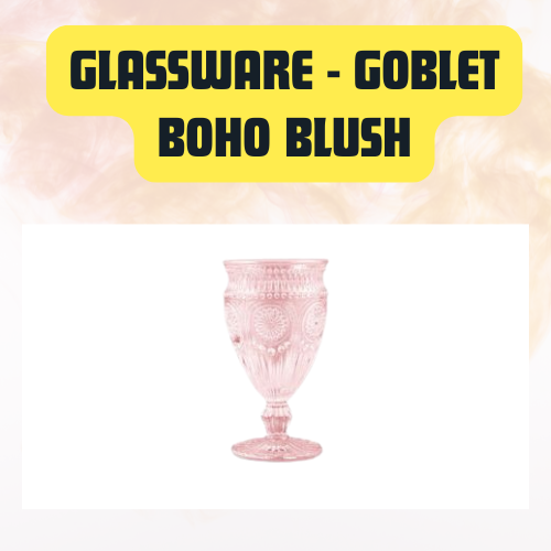Source product photograph: Glassware Boho Blush Glass Goblet – Elegant Pink Stemmed Drinkware