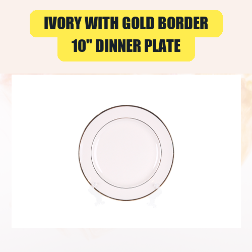 Supplier product photograph: Ivory with Gold Border, 10″ Dinner Plate